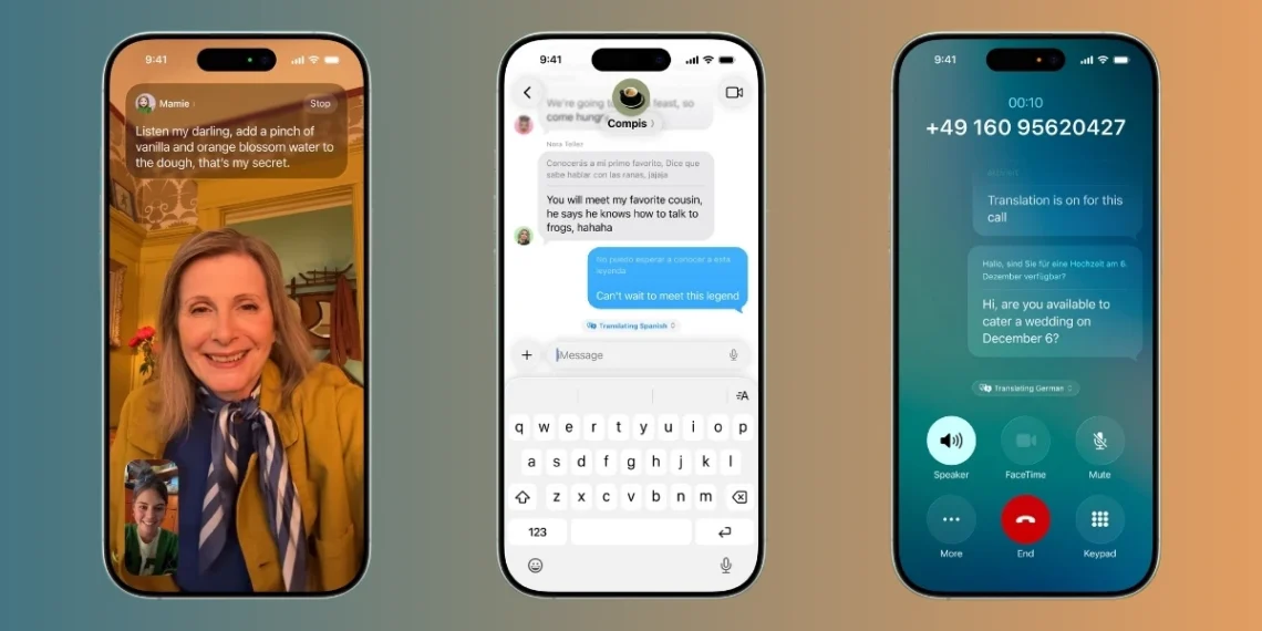 شاشة تظهر ميزة الترجمة الفورية من آبل أثناء مكالمة على FaceTime ضمن تحديثات iOS الجديدة