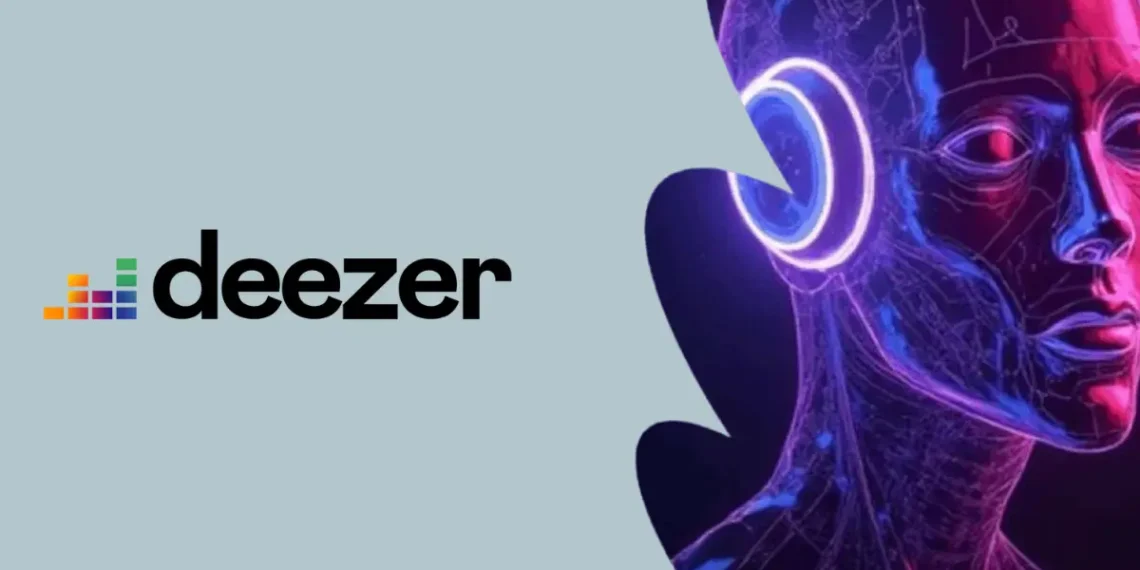 صورة توضح منصة Deezer مع ظهور إشعار يوضح تمييز الأغاني المنتجة بالذكاء الاصطناعي لحماية صناعة الموسيقى