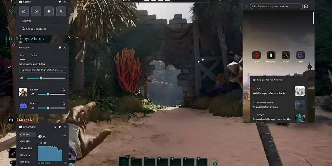 نافذة ميزة Game Assist في متصفح مايكروسوفت ايدج