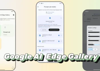 تطبيق Google AI Edge Gallery يعرض على شاشة هاتف ذكي مع نماذج ذكاء اصطناعي تولد صورًا وتلخص نصوصًا بدون إنترنت