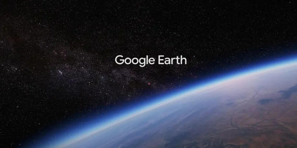 صورة توضح واجهة Google Earth مع ميزة الصور التاريخية