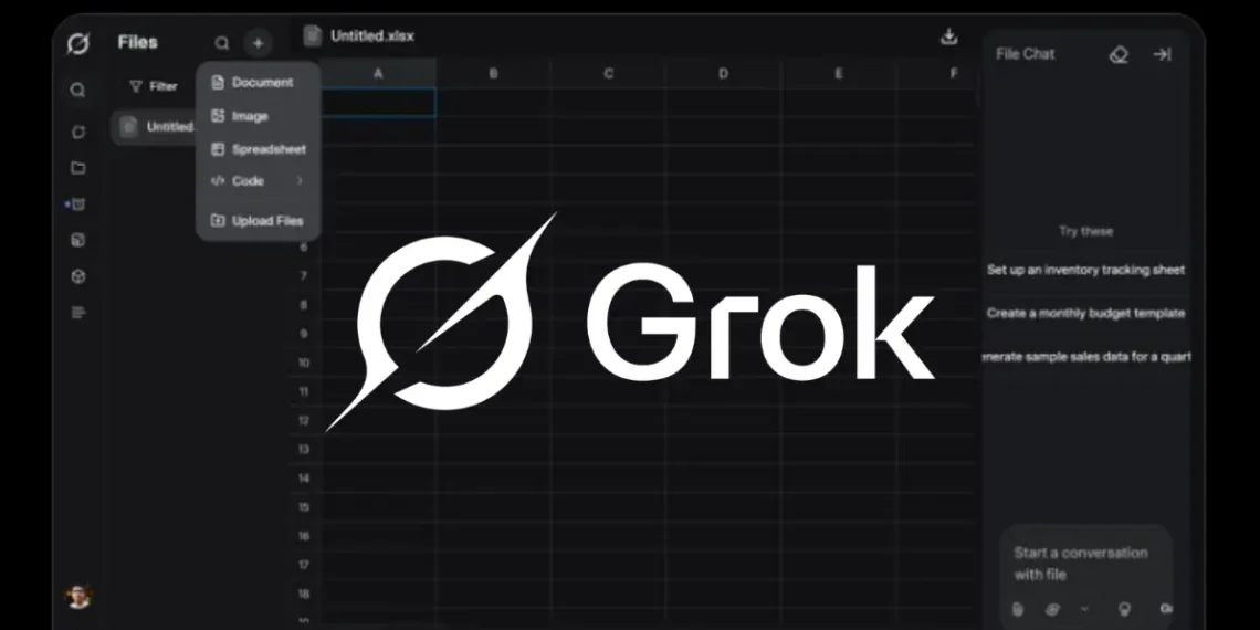 واجهة محرر جداول البيانات Grok من xAI تعرض تحرير ملفات بطريقة تفاعلية مع دعم الذكاء الاصطناعي