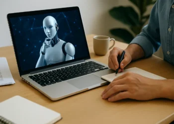 صورة توضح تعلم أدوات الذكاء الاصطناعي في بيئة عمل هادئة