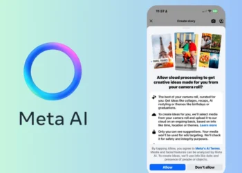 واجهة تطبيق فيسبوك تظهر نافذة طلب إذن استخدام الذكاء الاصطناعي لتحرير صور الكاميرا