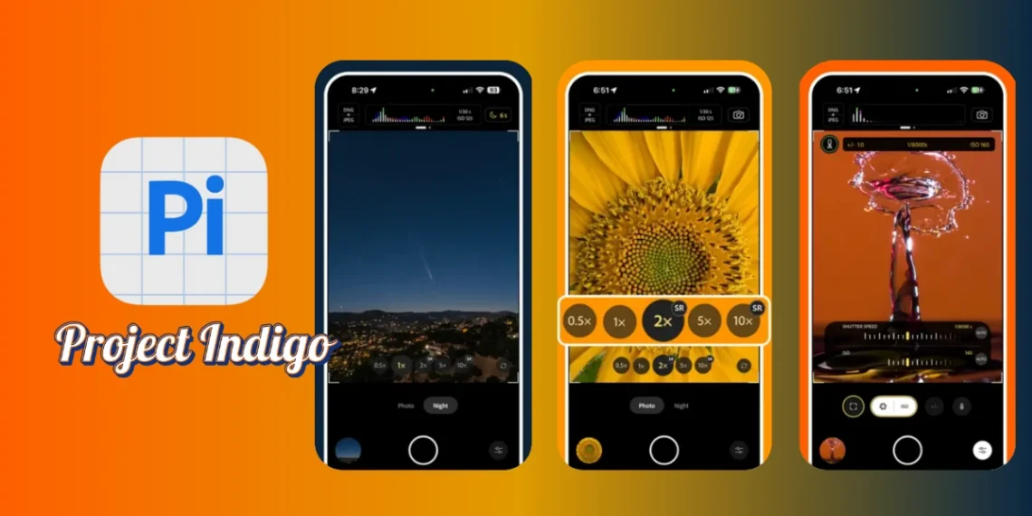 واجهة تطبيق Project Indigo من أدوبي تعرض أدوات التحكم اليدوي في التصوير على شاشة آيفون