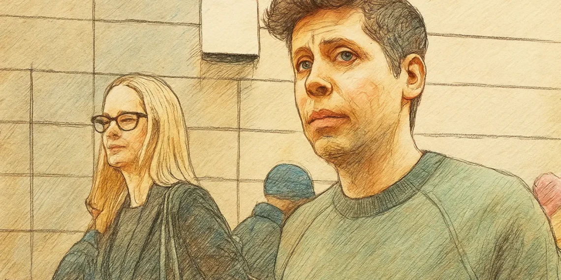 رسم تعبيري يوضح سام ألتمان يفكر في مستقبل الذكاء الاصطناعي وإمكانياته في توليد رؤى علمية جديدة بحلول عام 2026