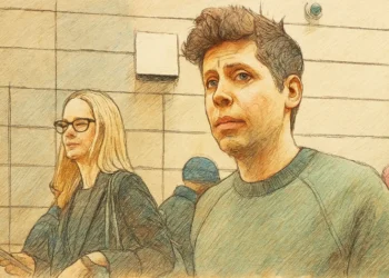 رسم تعبيري يوضح سام ألتمان يفكر في مستقبل الذكاء الاصطناعي وإمكانياته في توليد رؤى علمية جديدة بحلول عام 2026