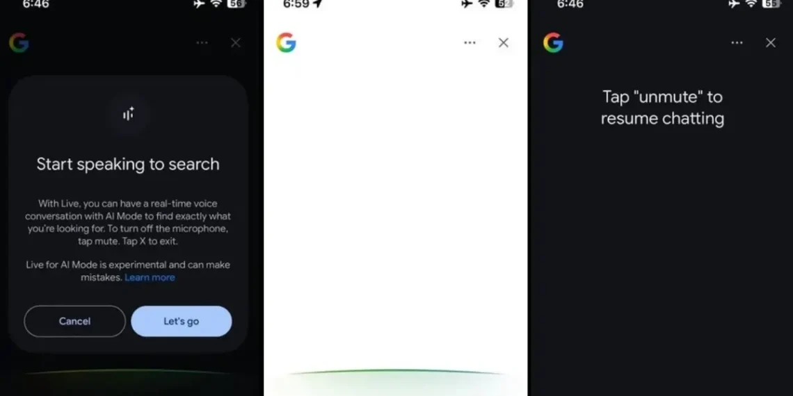 ميزة Search Live من جوجل تظهر في واجهة تطبيق Google مع رمز المحادثة الصوتية على شاشة هاتف ذكي