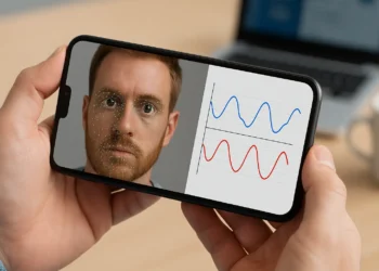 صورة افتراضية توضح أداة لرصد اضطرابات العين عبر الهاتف المحمول باستخدام الذكاء الاصطناعي وتحليل حركات العين بدقة عالية