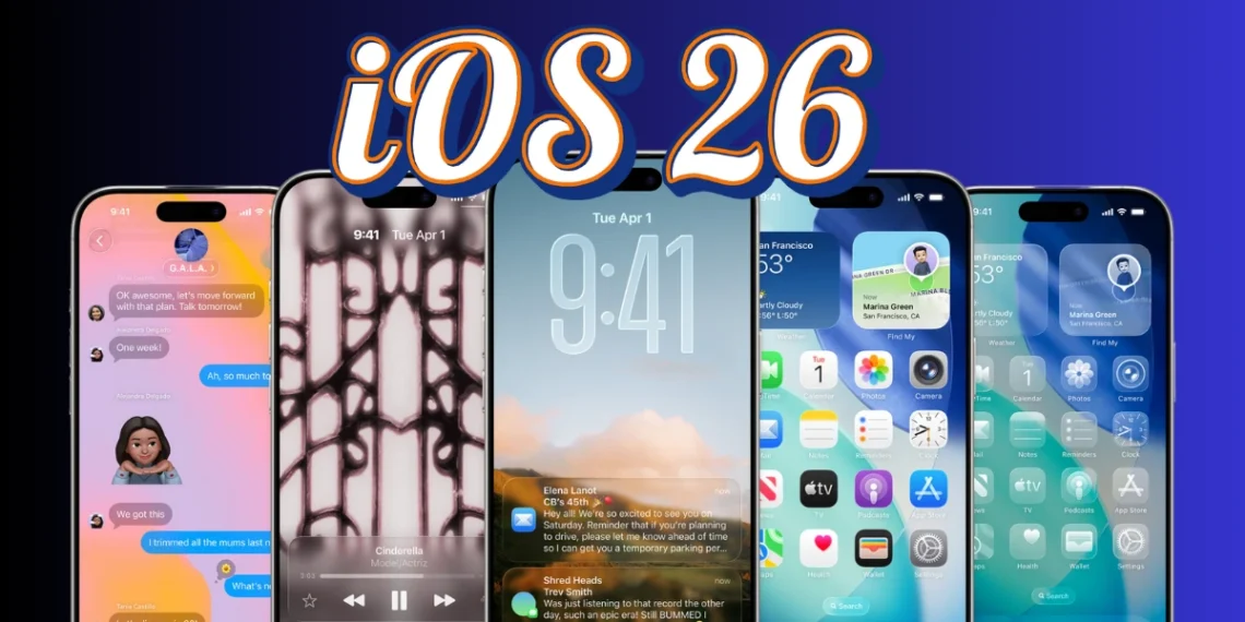 صورة توضح الفرق بين واجهة iOS 18 وواجهة iOS 26 على جهاز آيفون