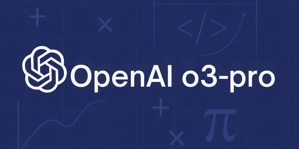 رسم توضيحي يُظهر نموذج o3-pro من OpenAI مع عناصر برمجة ورياضيات، يرمز لتفوق الذكاء الاصطناعي الاستدلالي