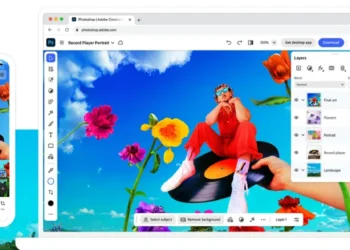 تطبيق فوتوشوب على أندرويد يعرض أدوات تحرير احترافية تشمل الطبقات والتحديد الذكي والملء التوليدي باستخدام الذكاء الاصطناعي - مصدر الصورة: فوتوشوب