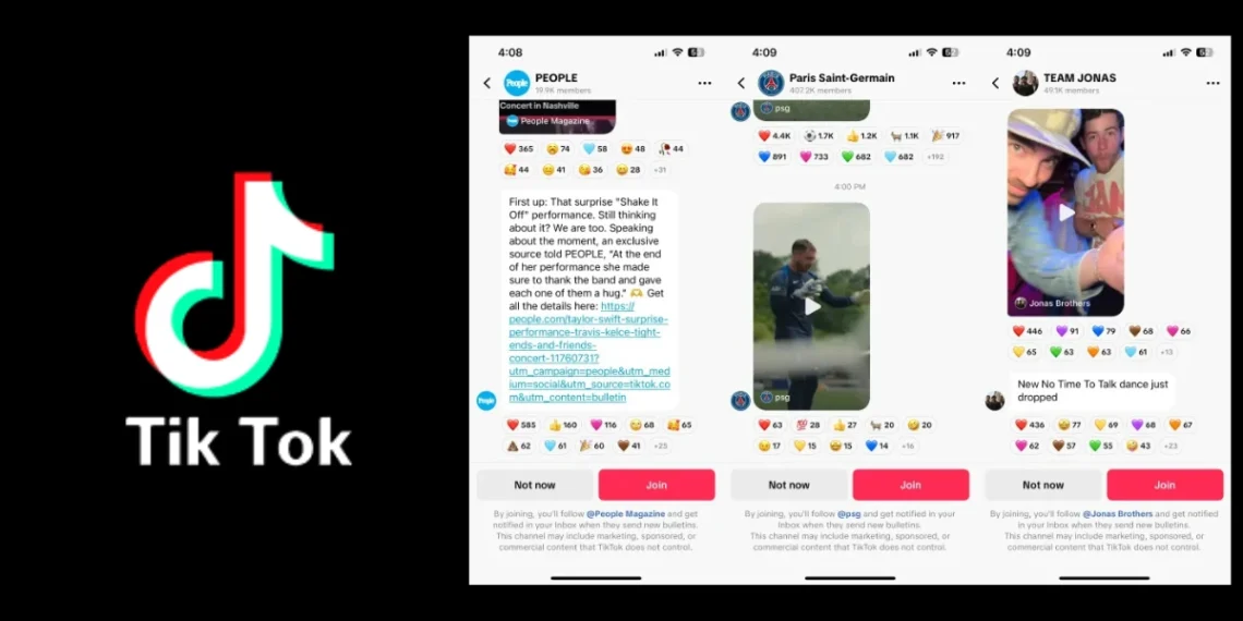 واجهة تطبيق تيك توك تعرض ميزة لوحات الإعلانات لمشاركة التحديثات مع المتابعين