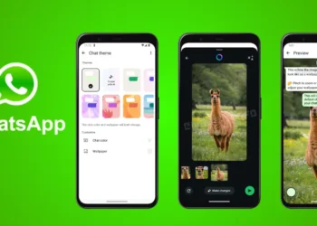 واجهة تطبيق واتساب تعرض خيارات توليد خلفيات محادثات واتساب مخصصة باستخدام تقنية الذكاء الاصطناعي