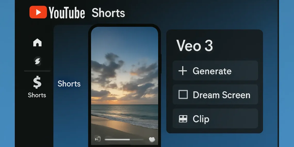 صورة افتراضية تعرض واجهة يوتيوب تعرض أدوات Veo 3 الجديدة داخل مقاطع Shorts