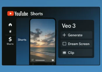 صورة افتراضية تعرض واجهة يوتيوب تعرض أدوات Veo 3 الجديدة داخل مقاطع Shorts