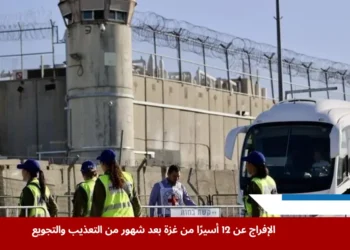 صورة تظهر لحظة الإفراج عن أسيرًا من غزة قرب أحد سجون الاحتلال، مع وجود عناصر من الصليب الأحمر وحافلة تقل المعتقلين بعد شهور من التعذيب والتجويع (الأناضول)