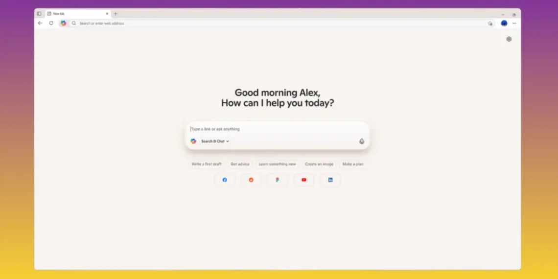 صورة توضح واجهة متصفح مايكروسوفت إيدج أثناء استخدام وضع كوبايلوت إيدج المدعوم بالذكاء الاصطناعي