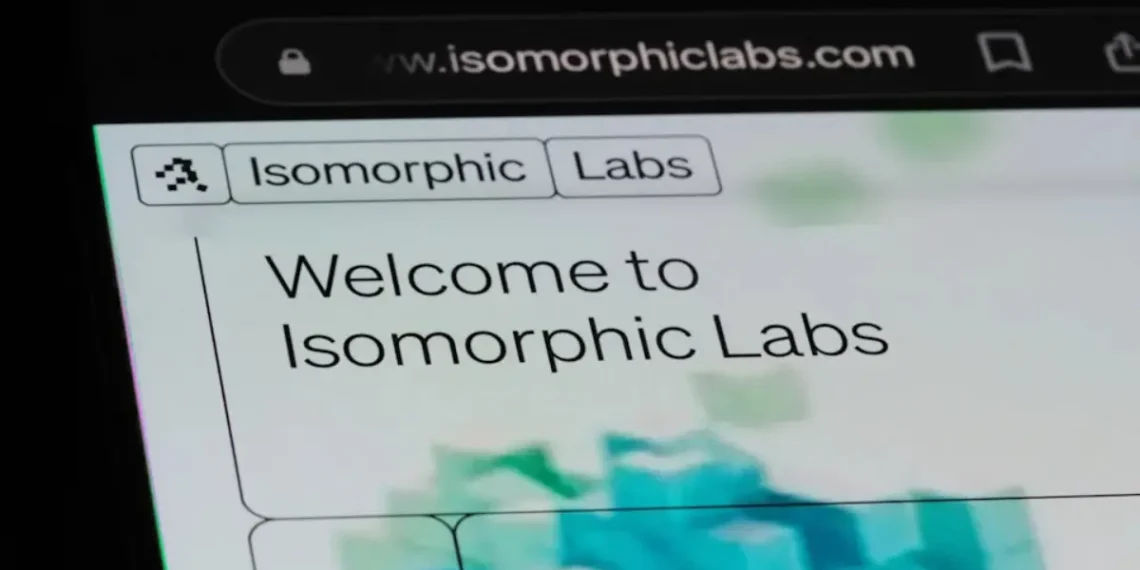 شاشة تعرض موقع Isomorphic Labs التابع لجوجل، ضمن تجربة تطوير أدوية الذكاء الاصطناعي باستخدام تقنية AlphaFold