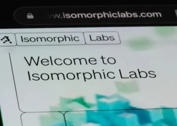 شاشة تعرض موقع Isomorphic Labs التابع لجوجل، ضمن تجربة تطوير أدوية الذكاء الاصطناعي باستخدام تقنية AlphaFold