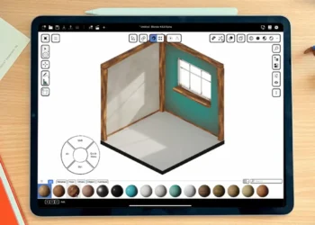 تطبيق Blender يعمل على جهاز آيباد باستخدام Apple Pencil مع واجهة تصميم ثلاثي الأبعاد مخصصة للأجهزة اللوحية