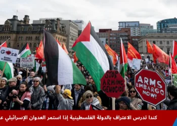 متظاهرون مؤيدون لفلسطين يتجمعون أمام مبنى البرلمان في أوتاوا للمطالبة بالاعتراف بالدولة الفلسطينية