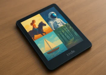 جهاز كيندل كولورسوفت من أمازون يعرض غلاف كتاب ملون