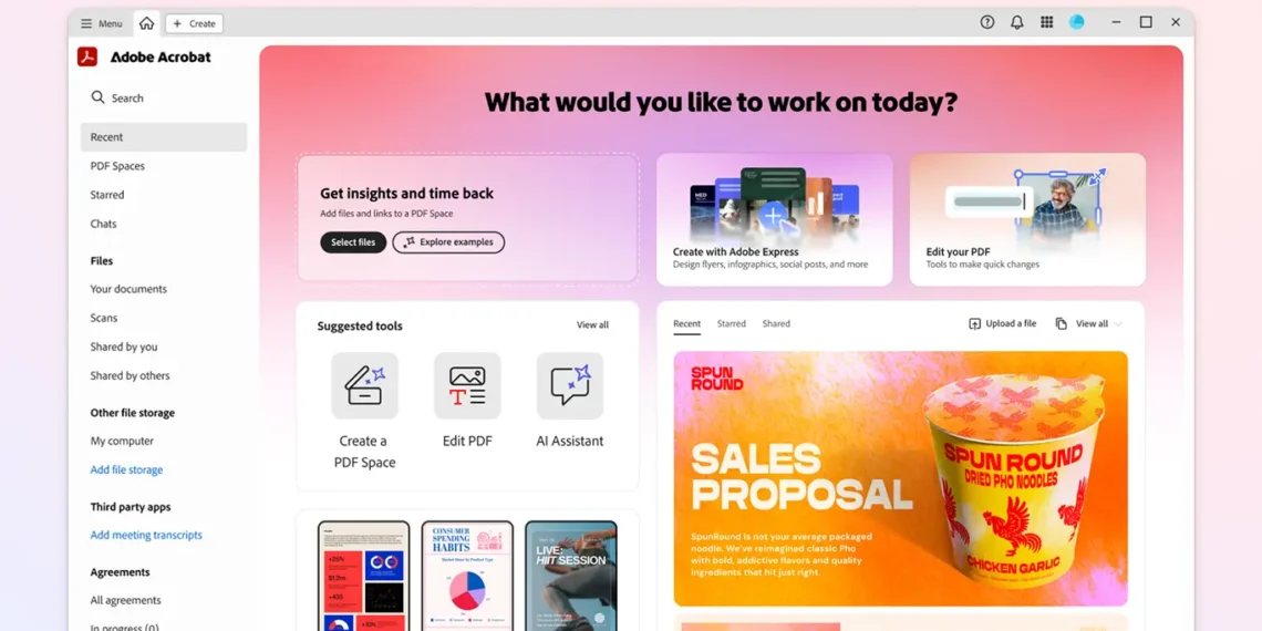 واجهة منصة Acrobat Studio من أدوبي تعرض أدوات الذكاء الاصطناعي لإدارة ملفات PDF وتحويلها إلى محتوى تفاعلي - مصدر الصورة: أدوبي