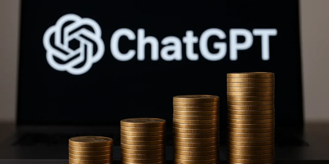 صورة توضح شعار ChatGPT مع أيقونات الإعلانات الرقمية، تعكس خطط OpenAI لدمج الإعلانات ChatGPT وزيادة الإيرادات