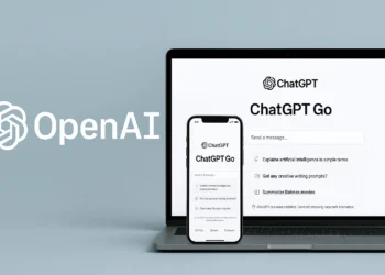 شعار OpenAI مع عرض واجهة ChatGPT Go على الهاتف والكمبيوتر، يوضح تفاصيل خطة ChatGPT Go الجديدة في الهند
