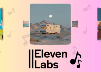 واجهة عرض توضح آلية عمل مولد موسيقى بالذكاء الاصطناعي من ElevenLabs للاستخدام التجاري في صناعة الموسيقى الرقمية