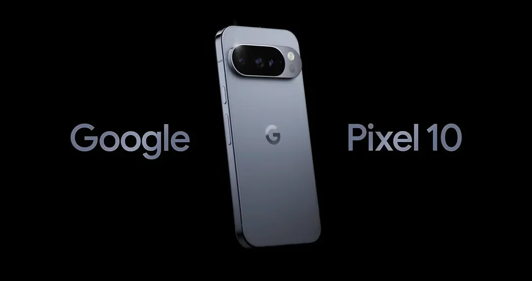 صورة ترويجية لهاتف Pixel 10 مع شعار جوجل في خلفية إعلانية ساخرة من تأجيل ميزات Siri في هواتف آيفون