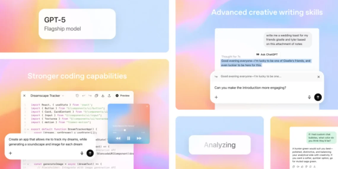 صورة توضيحية لإصدار GPT-5 مع واجهة ChatGPT الجديدة ومزايا الذكاء الاصطناعي المتطورة