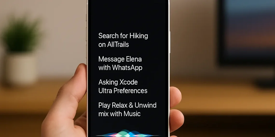 واجهة آيفون تعرض النسخة المطورة من سيري أثناء التحكم في التطبيقات بالصوت