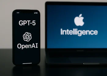صورة تعبيريه توضح كيف ستدمج آبل نموذج GPT-5 في Apple Intelligence مع تحديث iOS 26