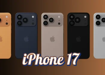 صورة توضيحية لهاتف آيفون 17 بتصميمه الجديد وألوانه المميزة، مع عرض الشاشة الأكبر والكاميرات المطورة