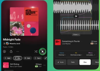 واجهة تطبيق سبوتيفاي تعرض ميزة انتقالات مخصصة لدمج المقاطع الموسيقية وإنشاء قوائم تشغيل احترافية