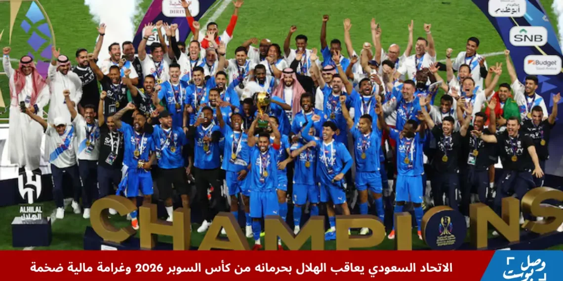 سالم الدوسري يحتفل مع زملائه في الهلال برفع كأس السوبر السعودي عقب التتويج، بحضور ممثلي الاتحاد السعودي لكرة القدم
