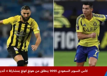 كريم بنزيمة مهاجم الاتحاد في مواجهة مباشرة مع كريستيانو رونالدو نجم النصر خلال مباراة في كأس السوبر السعودي (رويترز).