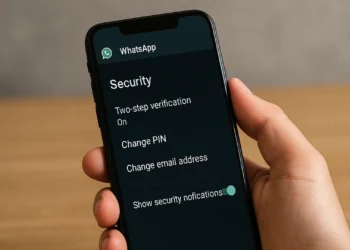 تطبيق واتساب مع شاشة إعدادات الأمان لتأمين حسابك على واتساب