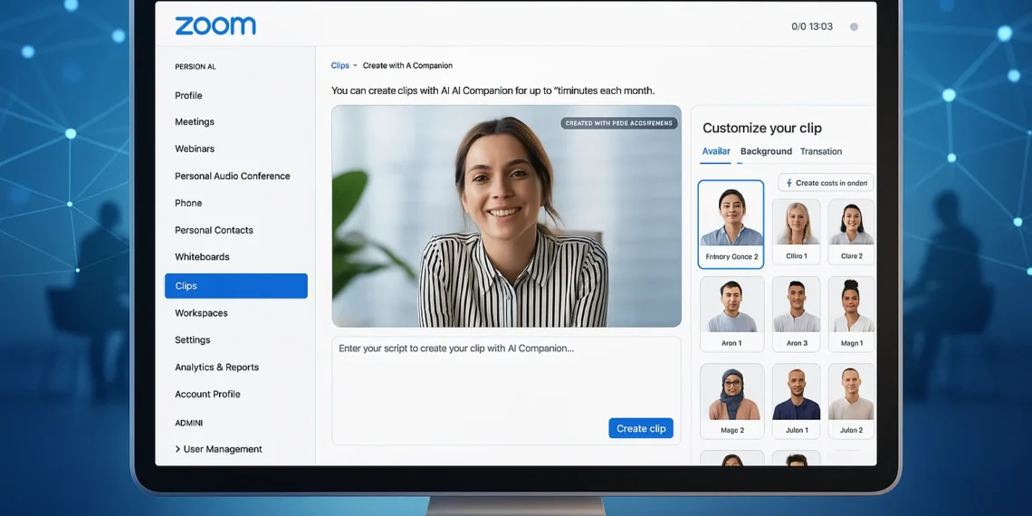 صورة توضح أدوات الذكاء الاصطناعي للاجتماعات من زووم تشمل المساعد الذكي والأفاتارات الرقمية وتحسين تجربة الاجتماعات