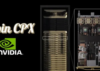 صورة توضيحية لمعالج إنفيديا الجديد Rubin CPX مع تصميم رقمي يعكس قوته في الذكاء الاصطناعي طويل السياق