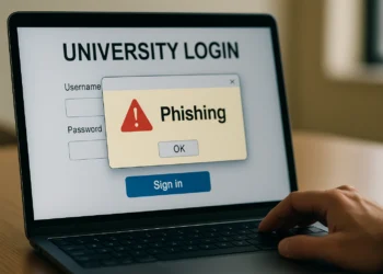 صورة توضح محاولة تصيد احتيالي تستهدف الجامعات في الشرق الأوسط عبر صفحات دخول مزيفة تشبه المواقع الرسمية