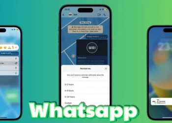 واجهة تطبيق واتساب على آيفون توضح ميزة التذكير بالرسائل مع ظهور أيقونة الجرس بجانب الرسالة