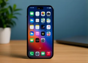 صورة توضيحية لهاتف iPhone يعرض واجهة نظام iOS 26 مع رموز وتقنيات تعبر عن ميزة مبتكرة للذكاء الاصطناعي لتعزيز تجربة المستخدم.