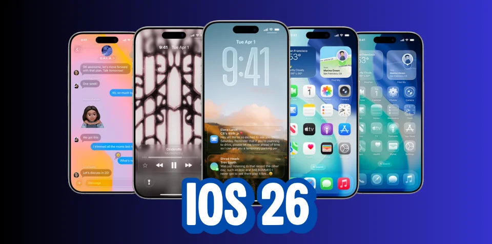صورة توضح بعض ميزات نظام iOS 26 الجديدة مثل التصميم والخصائص المبتكرة التي تسهم في تحسين تجربة المستخدم.