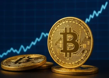 مخططًا بيانيًا لارتفاع سعر بيتكوين إلى مستوى قياسي جديد يتجاوز 125 ألف دولار.