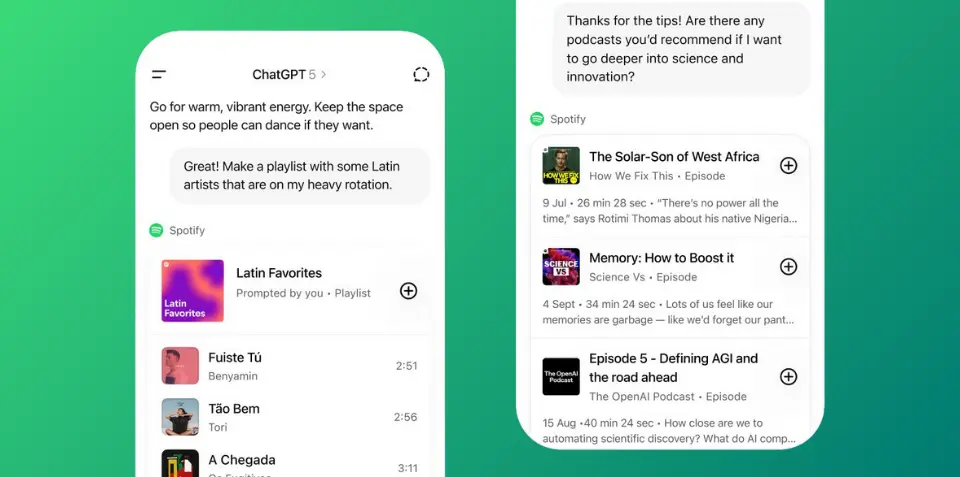 واجهة ChatGPT تُظهر تكامل سبوتيفاي مع الذكاء الاصطناعي لإنشاء قوائم موسيقية مخصصة للمستخدمين
