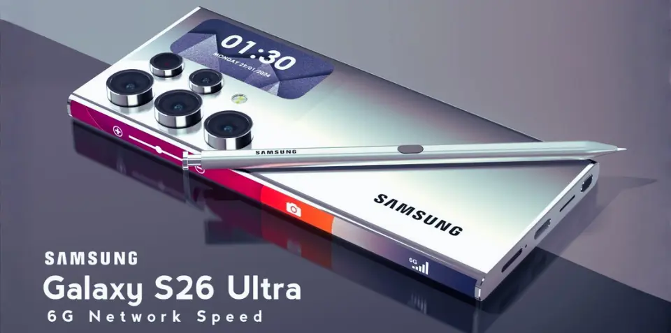 صورة تُظهر تصميم سامسونج Galaxy S26 Ultra مع أبرز ميزاته مثل الكاميرا المتطورة والشحن السريع في 2026.