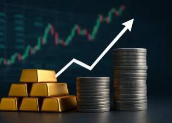 صورة توضيحية لارتفاع أسعار الذهب والفضة في السوق العالمي مع خلفية مالية